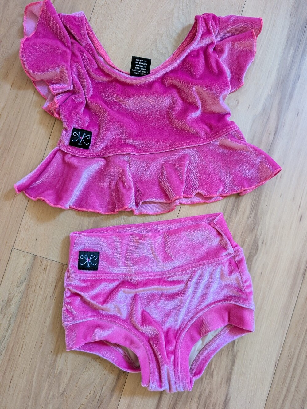 Kandi Kouture Pink Velvet Two-Piece Ruffle Dance Set CS CM